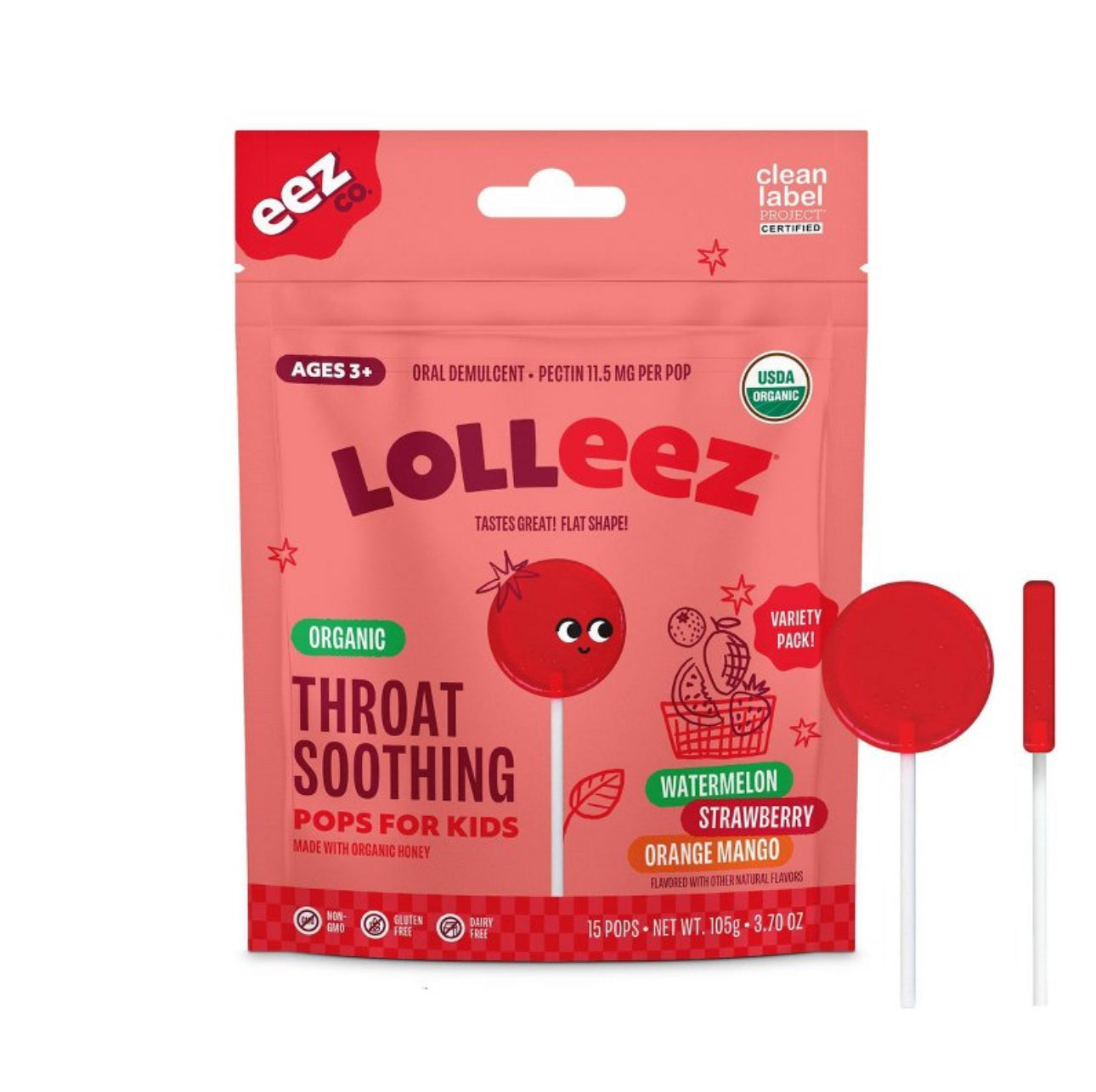 롤리즈 오가닉 목감기 기침사탕 2팩 Lolleez Kids Organic Throat Soothing Pops