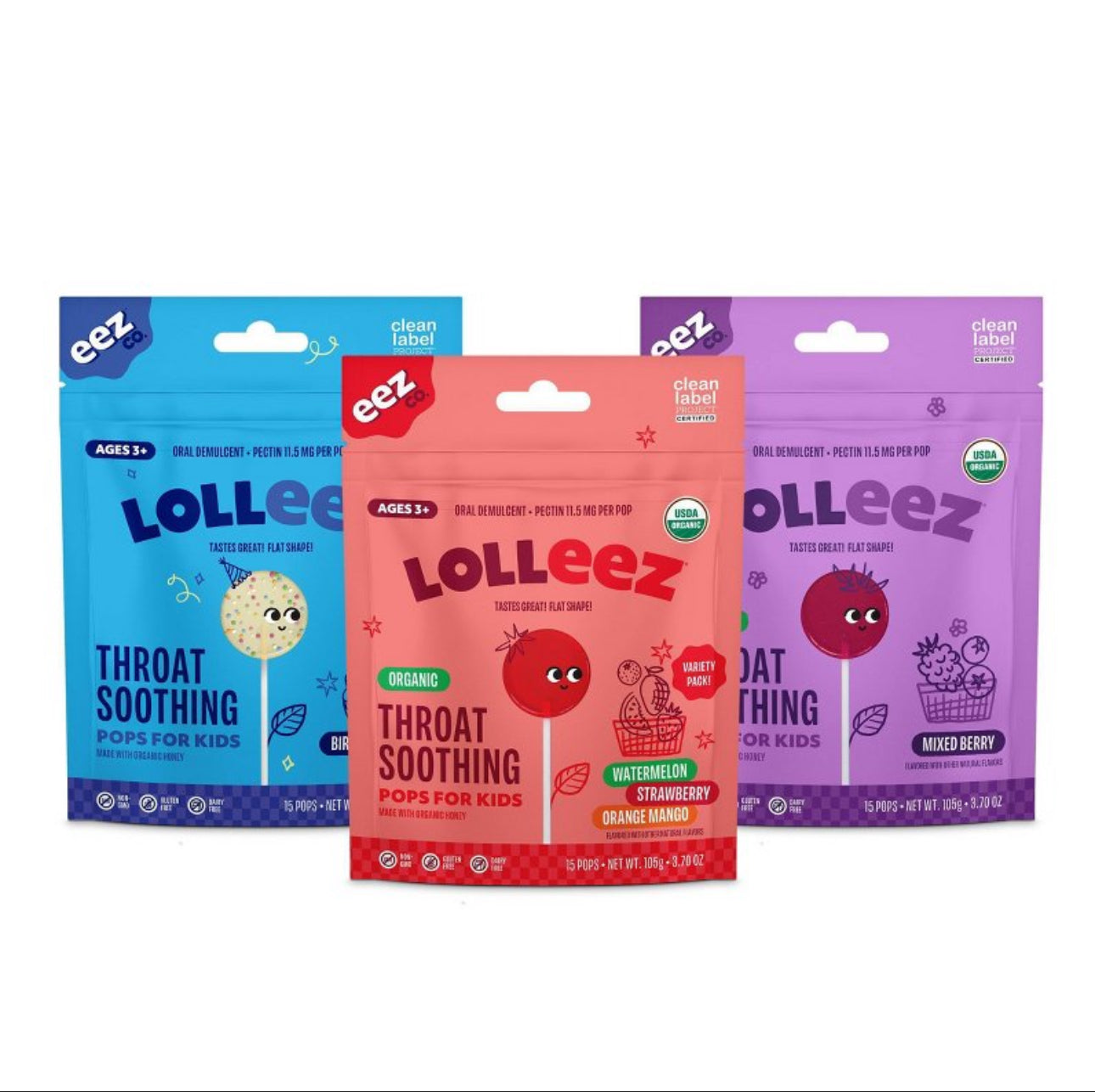 롤리즈 오가닉 목감기 기침사탕 2팩 Lolleez Kids Organic Throat Soothing Pops