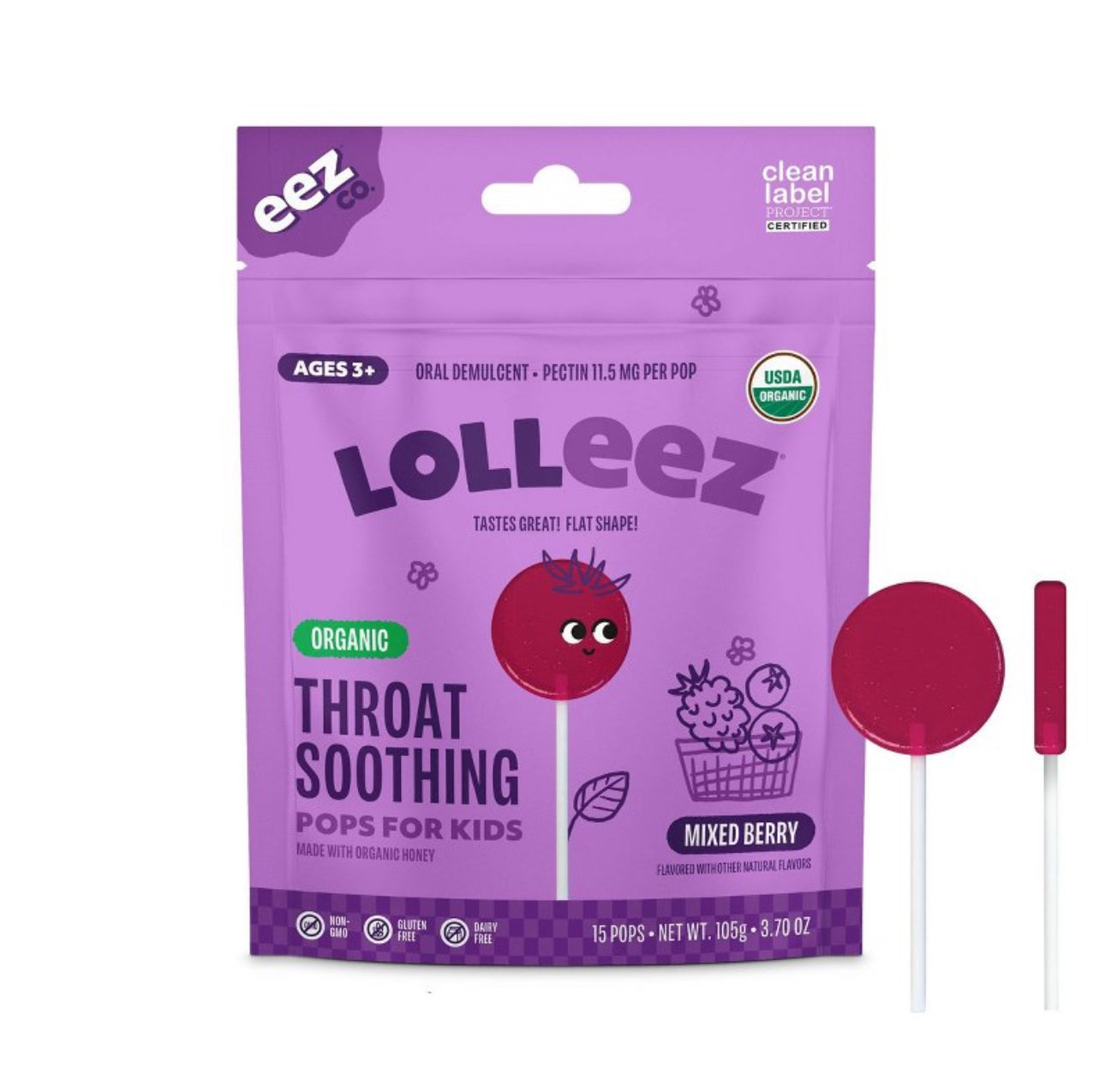 롤리즈 오가닉 목감기 기침사탕 2팩 Lolleez Kids Organic Throat Soothing Pops