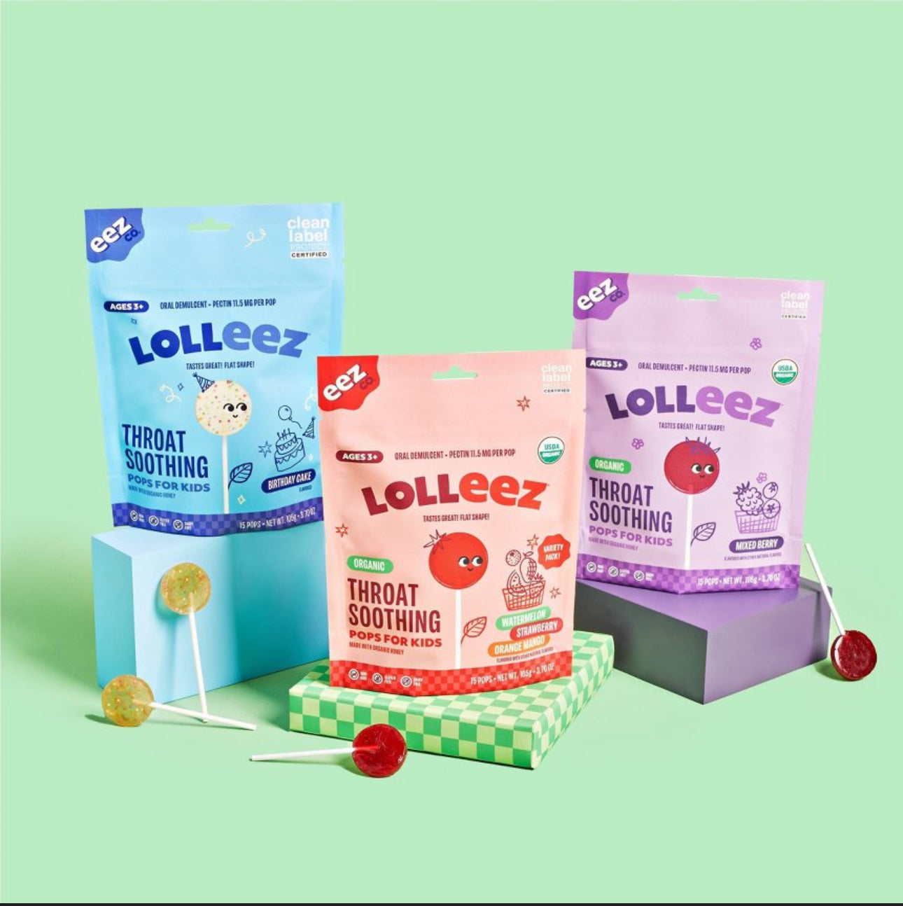 롤리즈 오가닉 목감기 기침사탕 2팩 Lolleez Kids Organic Throat Soothing Pops